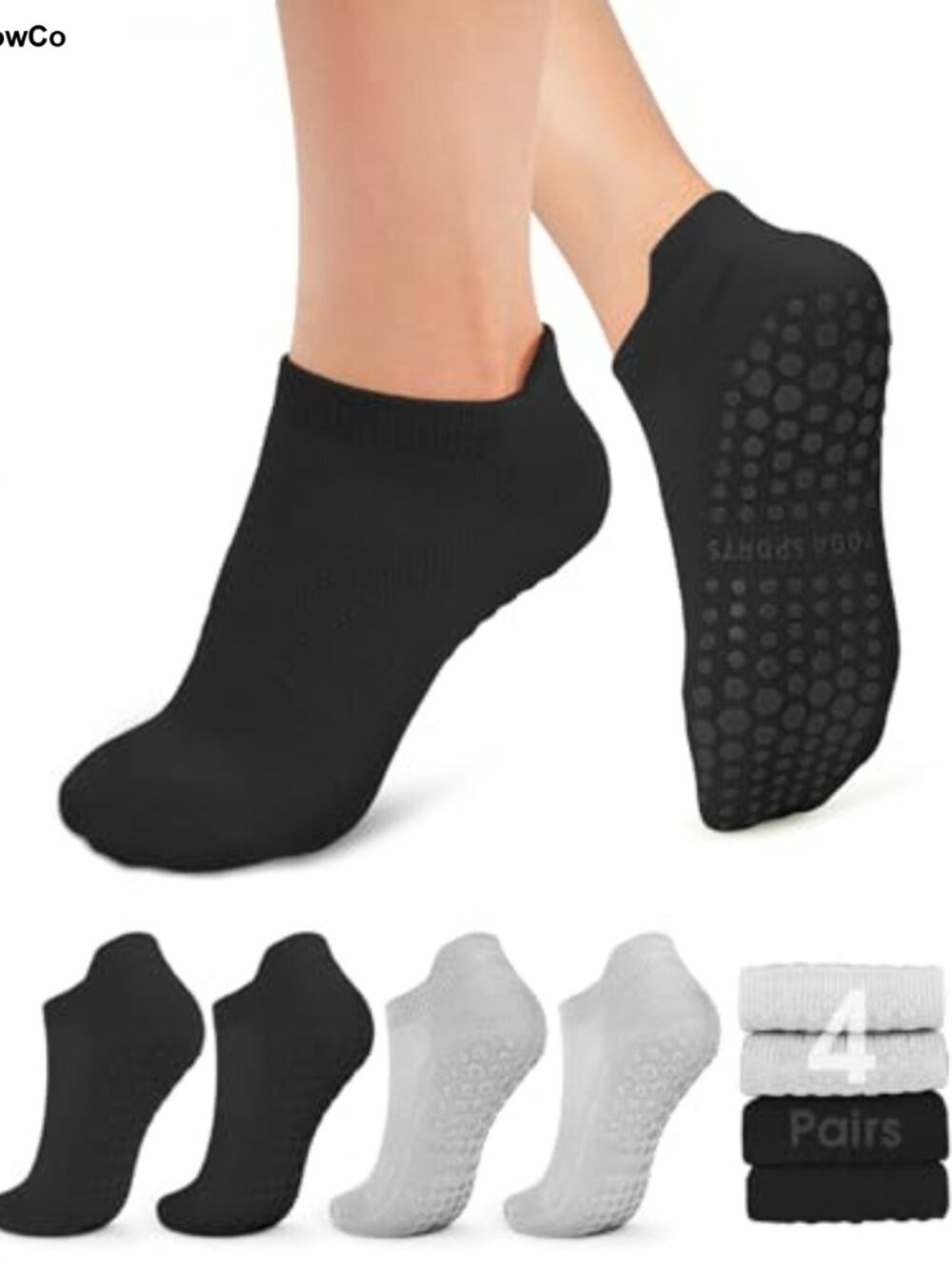 Non Slip Grip Socks for Women Yoga Barre Hospital 4 Pairs